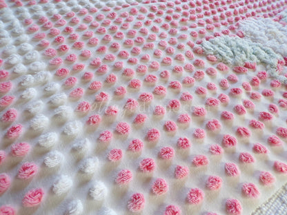 Cupcake Pink Pops Vintage Chenille Fabric, 21" x 28" inch antique handtufted floral cut piece, Beautiful in DIY Pillows