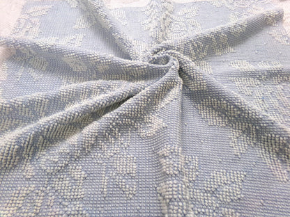 vintage hobnail rose fabric, blue & white woven chenille floral dot design, 19" x 24" piece