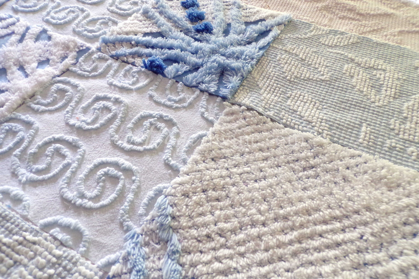 Boho Blues Vintage 6" Chenille Fabric Squares Set of 16 Quilt Blocks