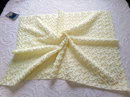 Vintage Yellow Squiggle Chenille Fabric, Gentle Sunny Buttercup 18" x 24" Piece of Sewing & Quilt Material