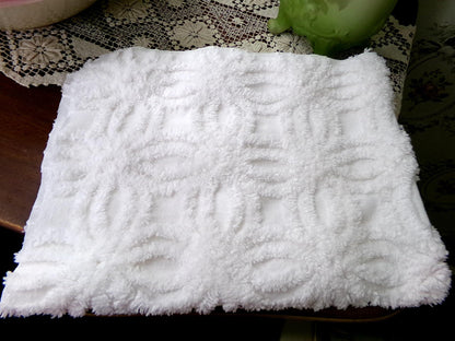 Vintage Chenille Fabric Elegant Fluffy White Wedding Rings, 18" x 25"