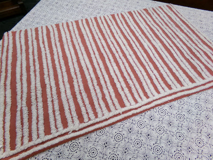White Stripe Vintage Chenille Bedspread Fabric Terracotta Clay 16.5 x 27" Piece