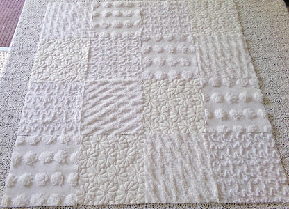 Daisies in Snow Chenille Fabric Squares, Set of 16 Quilt Blocks, 6" each in Shades of White, Great Neutral Textures
