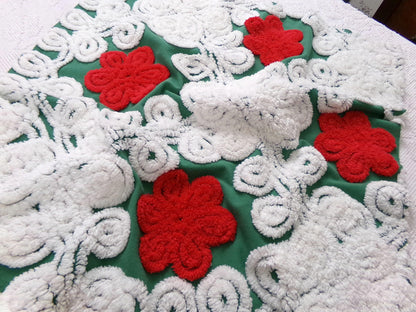 Evergreen Rose Vintage Chenille Fabric, white swirl sewing craft quilt material, 20" x 24" piece
