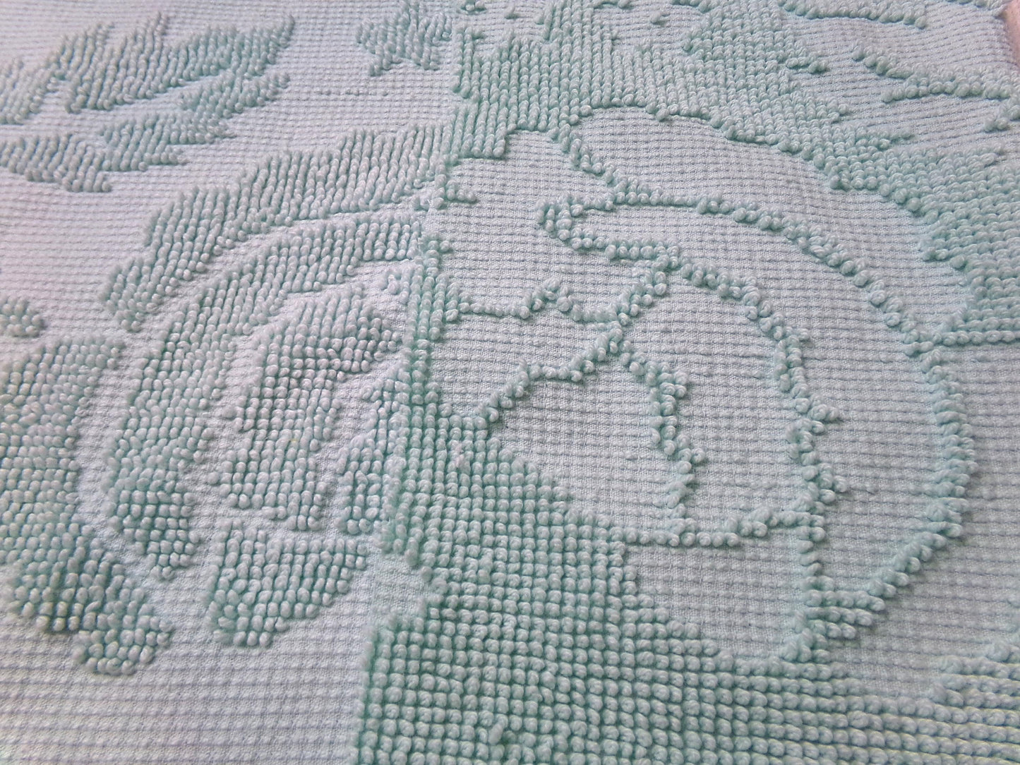 Vintage Hobnail Chenille Fabric Reversible Rose Aqua Ghost Shadow Shabby Mood 17"x27"