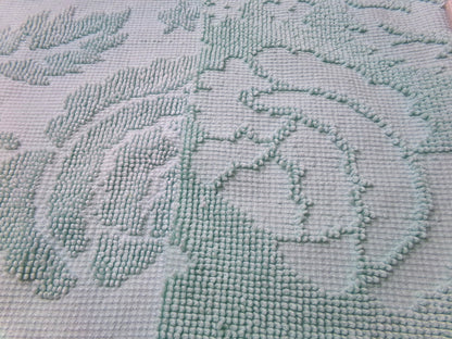 Vintage Hobnail Chenille Fabric Reversible Rose Aqua Ghost Shadow Shabby Mood 17"x27"