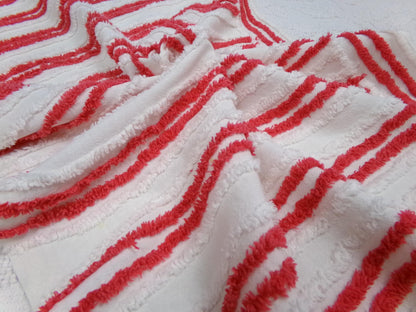 Red & White Striped Chenille Fabric, textured skinny lines craft quilt material, 17" x 27" piece