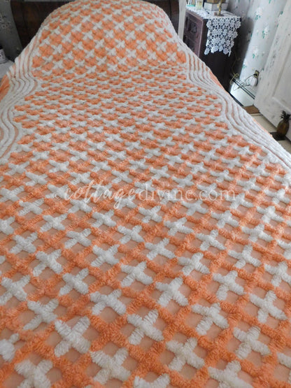 Peach Creamsicle Vintage Chenille Bedspread, 100% Plush Cotton, Twin Size Cotton Bedding