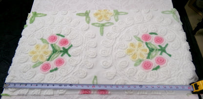 Dreamy White Floral Vintage Chenille Bedspread Fabric Sewing & Quilt Material 18" x 35"