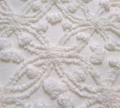 Winter White Snowflakes Vintage Chenille Fabric, neutral tufted pops sewing craft quilt material, 18" x 24" piece