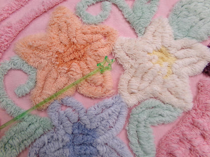 Cottage Pink Floral Vintage Chenille Fabric, Shabby Mauve Sewing & Quilt Material, 17" x 23" piece