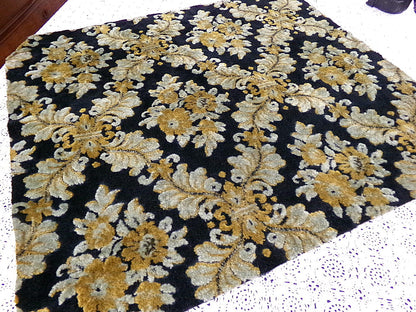 Vintage Damask Velvet Fabric Opulent Soot Black & Silver Grey Gold Upholstery Weight Small Pc 23x25"