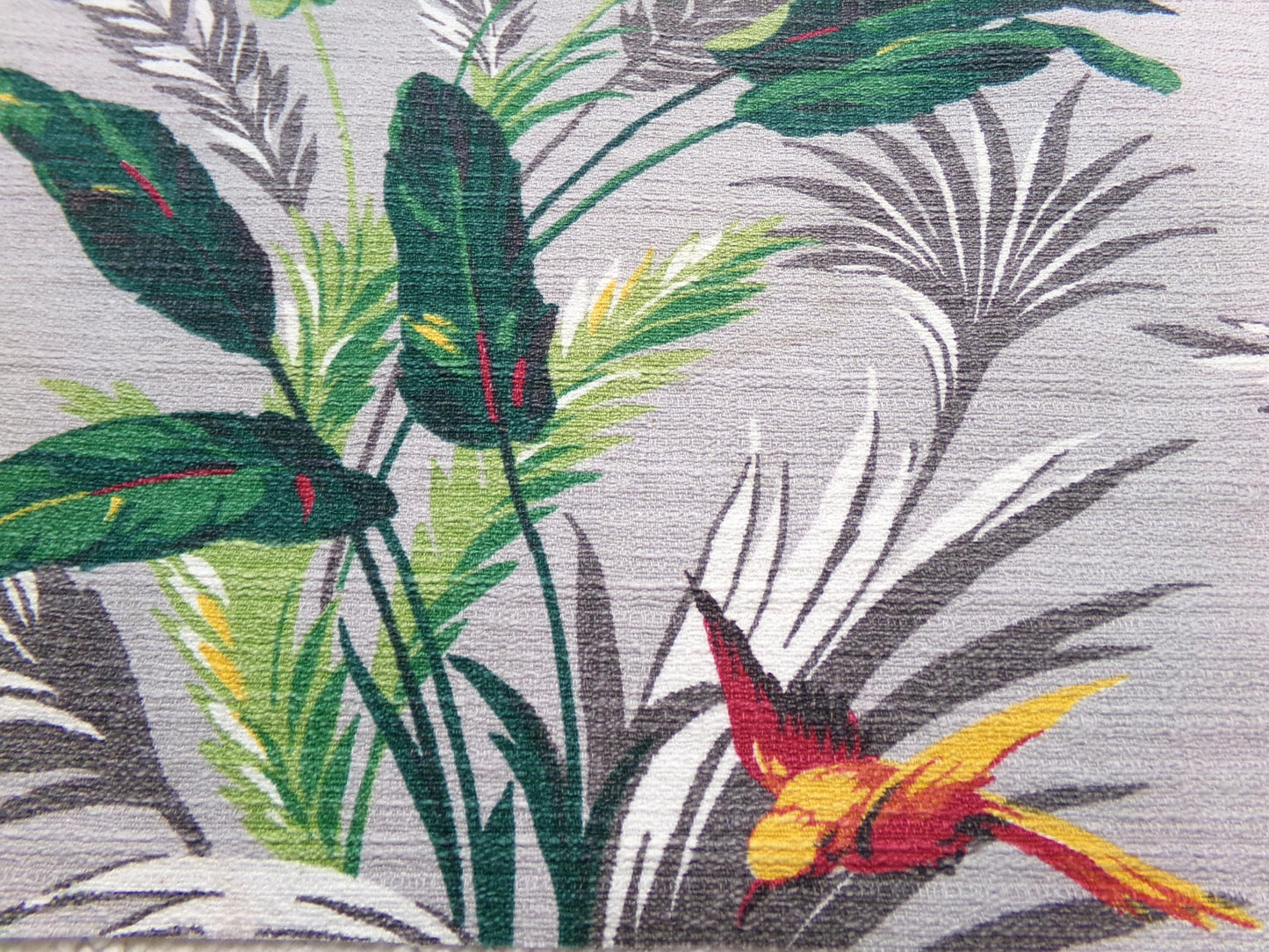 Vintage Barkcloth Fabric in Rare Hummingbird Tropical Design, Midcentury Tropical Craft Material, 16" x 19"