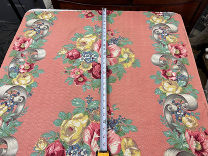 Cabbage Rose Vintage Barkcloth Fabric, Mauve Pink 28x33" Quilt & Craft Panel