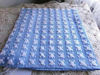 Deeply Serene Blue & White Rosebud Vintage Chenille Fabric, Heirloom Quality Material for Quilts, Pillows, 24" x 17" inch Piece
