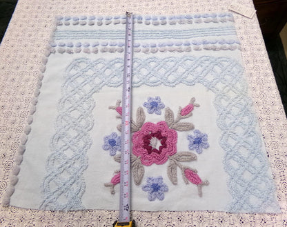 Shabby Blue Floral Vintage Chenille Bedspread Fabric, 23x23" Piece