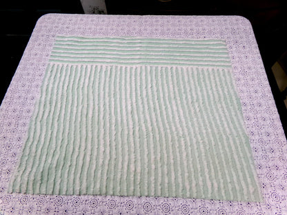 Vintage Mint Green Chenille Bedspread Fabric, White Multidirectional Stripe 24x21"