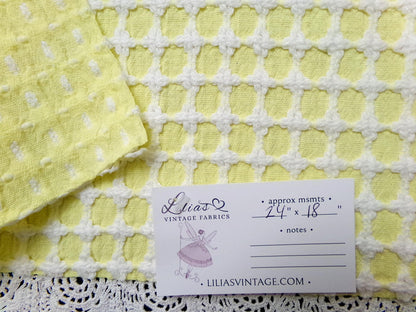 Lemon Yellow White Vintage Woven Chenille Fabric Lady Galt Honeycomb Crosses 18x24"