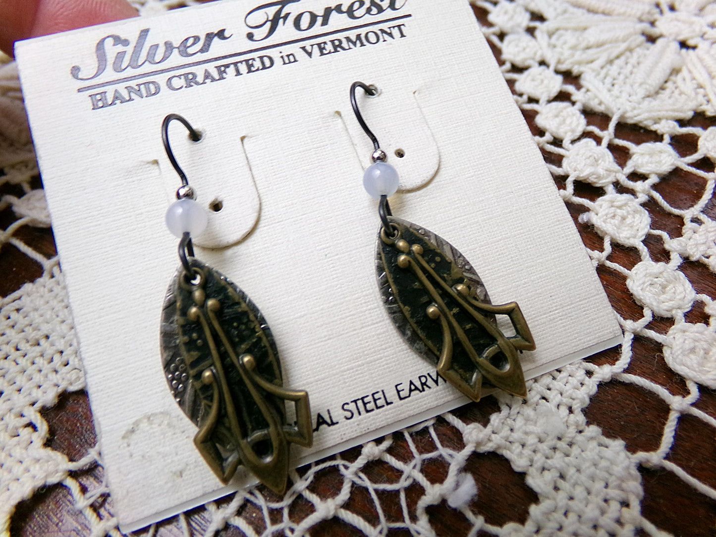 Simple Layered Pierced Dangle Earrings, Vintage Style Silver Forest Vermont Made in USA