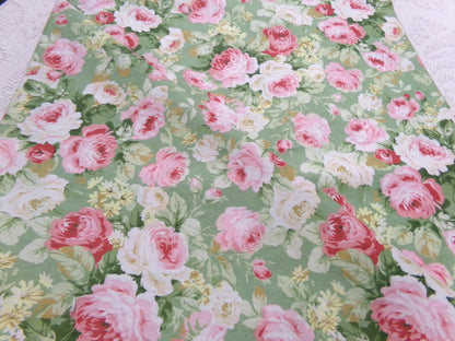 Vintage Cotton Quilt Fabric English Rose Floral Pink Green Shabby Chic Cottage 30" x 36"