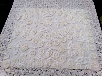 Vanilla Twist Vintage Chenille Fabric Piece 20x25" Floral Curlicue Craft Sewing Material