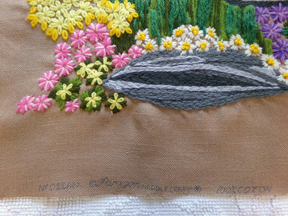 ROCK GARDEN Vintage Crewel Embroidery, FINISHED Boho Style Stitchery, Paragon Needlecraft #0215, Retro Floral Design by Barbara Sparre
