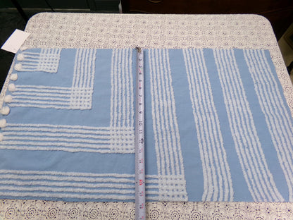 Sky Blue Vintage Chenille Fabric White Geometric Quilt Sewing Material 16.5" x 30"