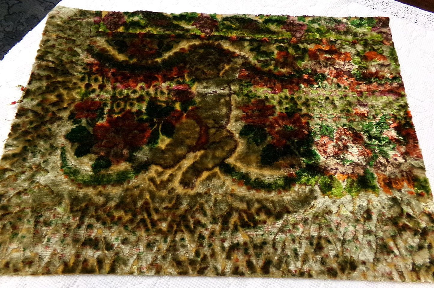 Smokey Angel Vintage Cut Velvet Fabric Cherub Tapestry Piece 18x25"