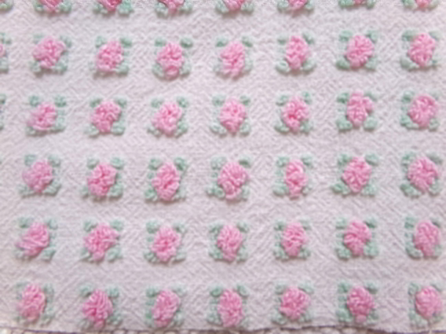 Shabby Tiny Tuft Pink Rosebud Vintage Chenille Fabric, Mini Rose Pattern, 20" x 12"