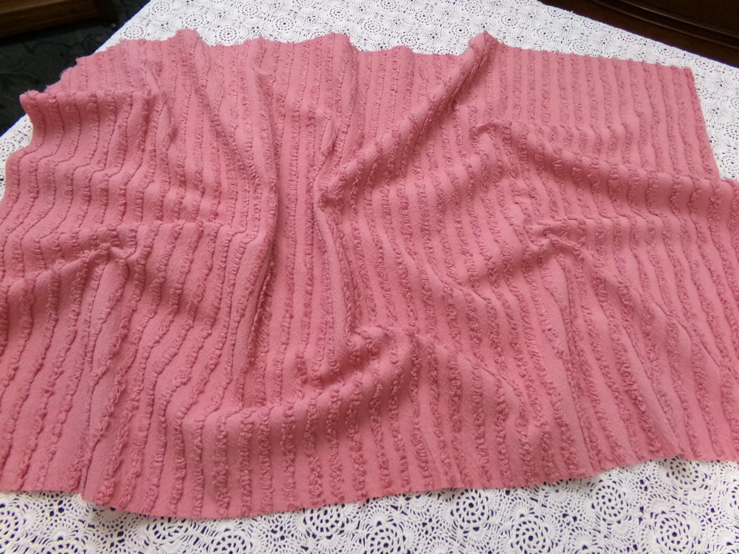 Vintage Chenille Fabric Dusty Rose Simple Stripe Pattern 18x30"