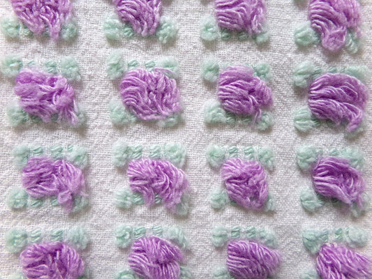 rosebud vintage chenille fabric: Morgan Jones amethyst purple roses 18" x 25" cut piece