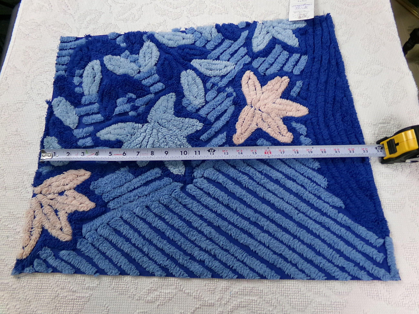 Midnight Blue Vintage Chenille Fabric, dramatic floral sewing craft quilt material, 18" x 22" piece