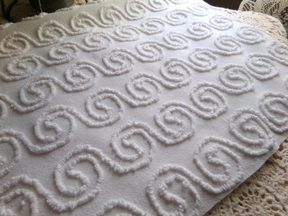 spiral curl squiggles vintage chenille fabric, ultra lightweight white cotton sewing material with great texture, 20" x 24" inch piece