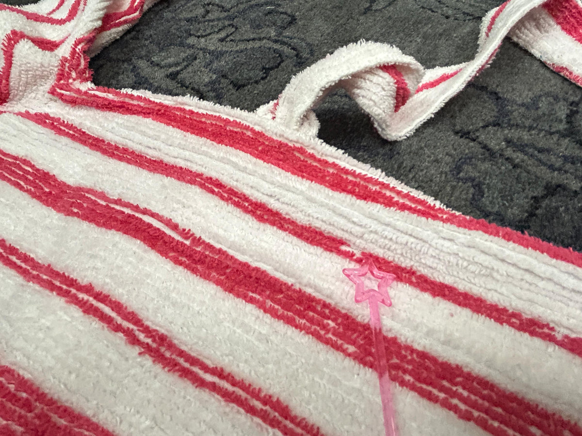 Vintage Chenille Robe Red & White Candy Stripe, Full Length Women’s Small Bathrobe