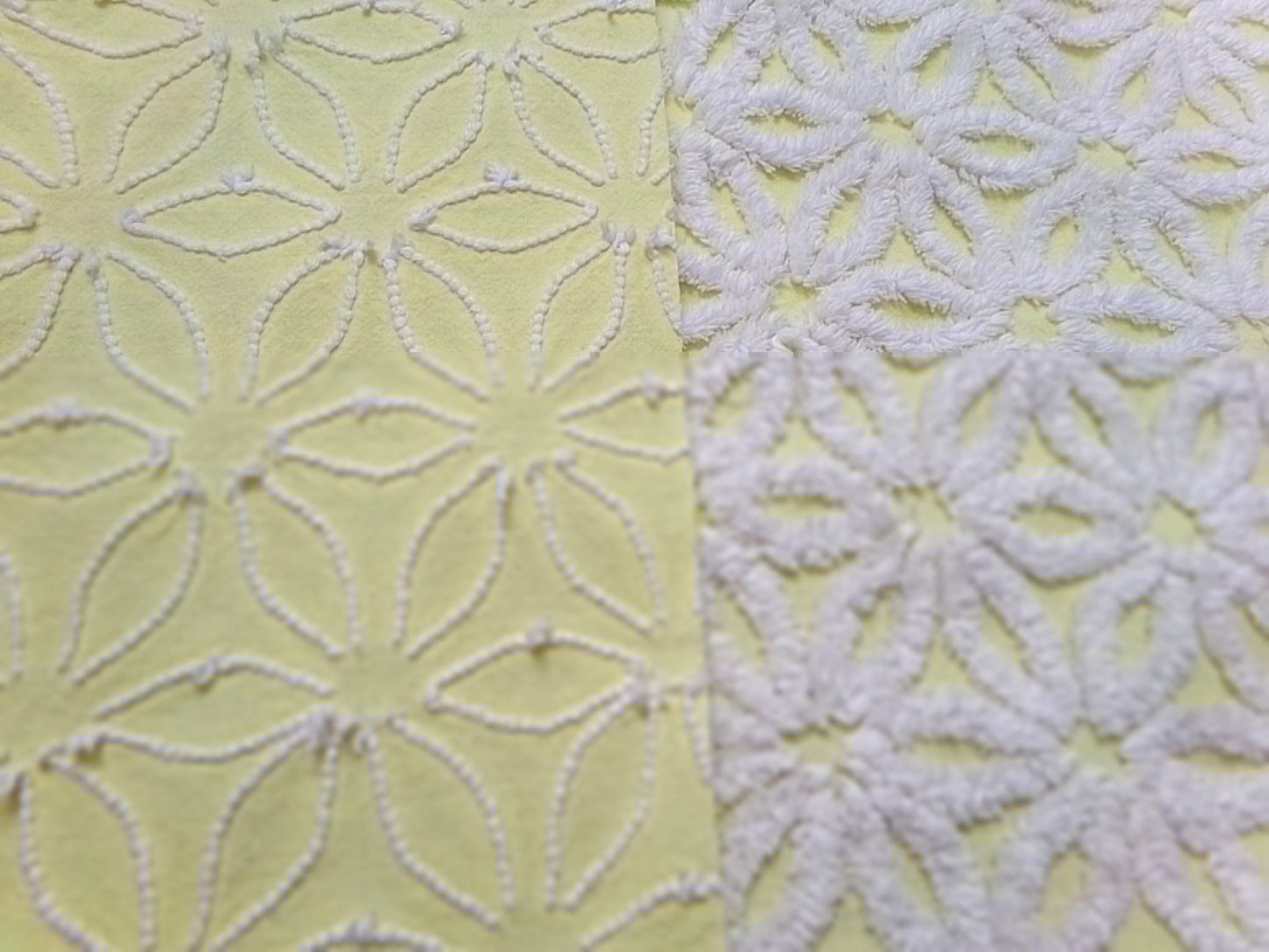 Fluffy Daisy Vintage Chenille Fabric White & Lemony Yellow 18x24"