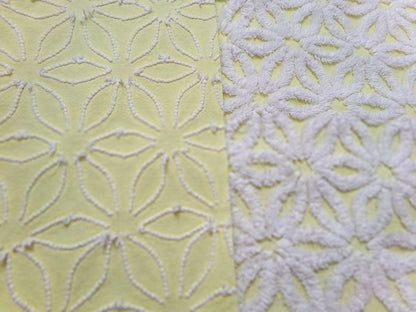Fluffy Daisy Vintage Chenille Fabric White & Lemony Yellow 18x24"