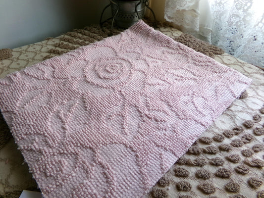 Rose Mist Vintage Woven Chenille Fabric, 24" x 20" Inch Reversible Piece, 100% Cotton, Hobnail Imperial Roses Pattern, Ideal in Quilts