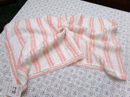 vintage chenille bedspread fabric summer peach & white stripes 15.5x29"