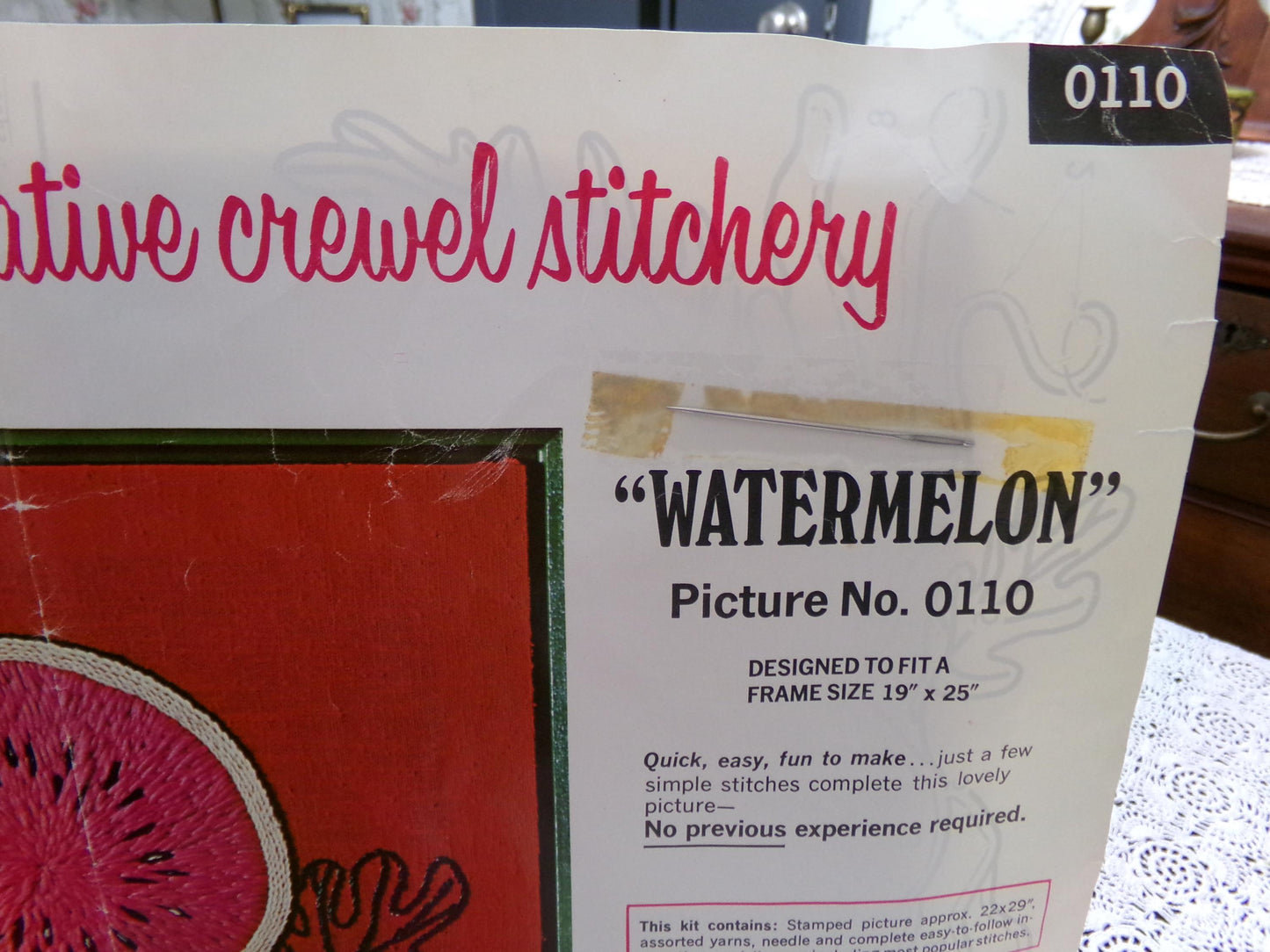 WATERMELON Crewel Embroidery Kit, Vintage Paragon Needlecraft 0110, Kitschy Wall Art