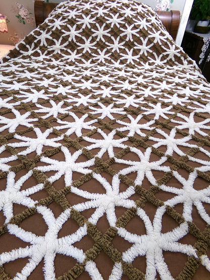 Vintage Chenille Bedspread: Chocolate Cookies Brown Full Size Cotton Bedding