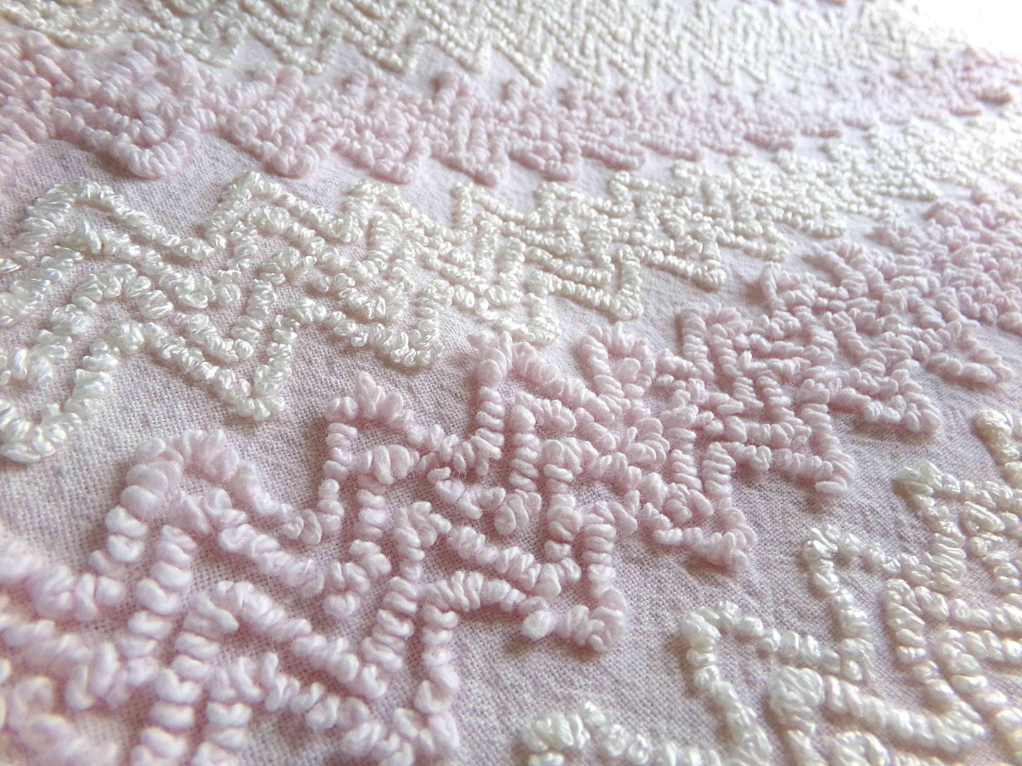Boho Blush Pink Vintage Chenille Quilt Fabric, Iridescent Vanilla Zig Zags, 20" x 25" inch Piece