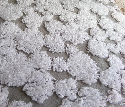 modern grey & white chenille fabric, abstract tufted pebble design sewing quilt material, 18" x 24"