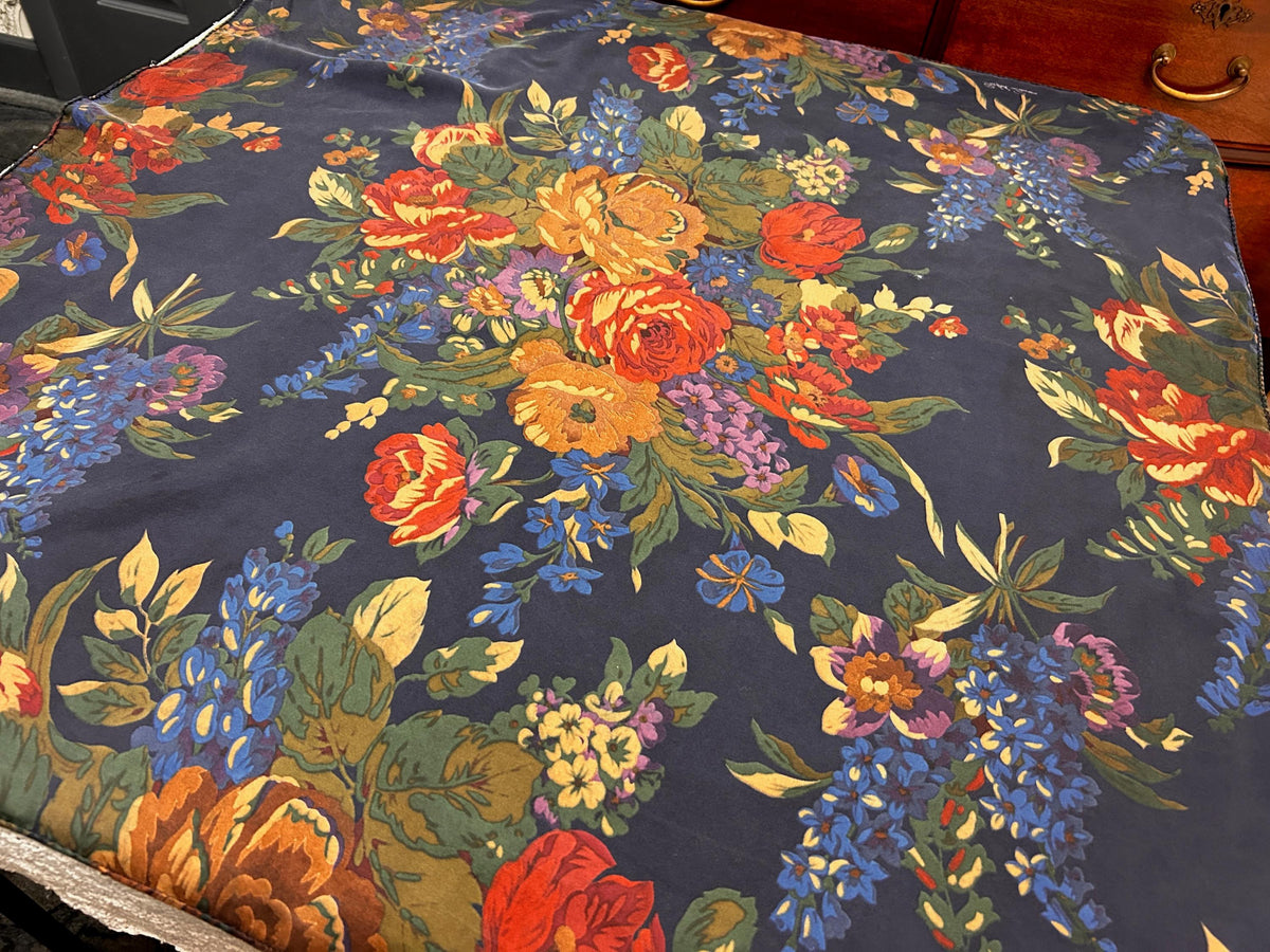 Vintage Ralph Lauren Silk Square Scarf Shabby Navy Blue Floral Roses