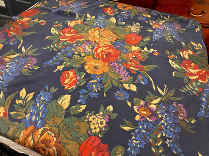 Vintage Ralph Lauren Silk Square Scarf Shabby Navy Blue Floral Roses