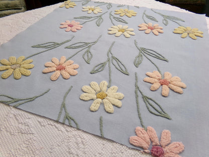 Cascading Daisy Vintage Chenille Fabric, Blue Floral Sewing & Quilt Material 23" x 24" Piece