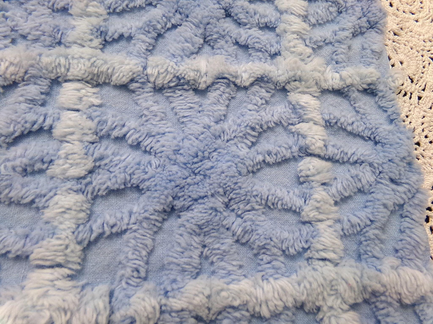 Celestial Blue Vintage Chenille Fabric, Star Tufts, 18x24" Piece