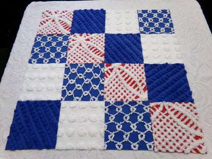 America Vintage Chenille Fabric Squares, 16 Red, White & Blue 6" Quilt Blocks