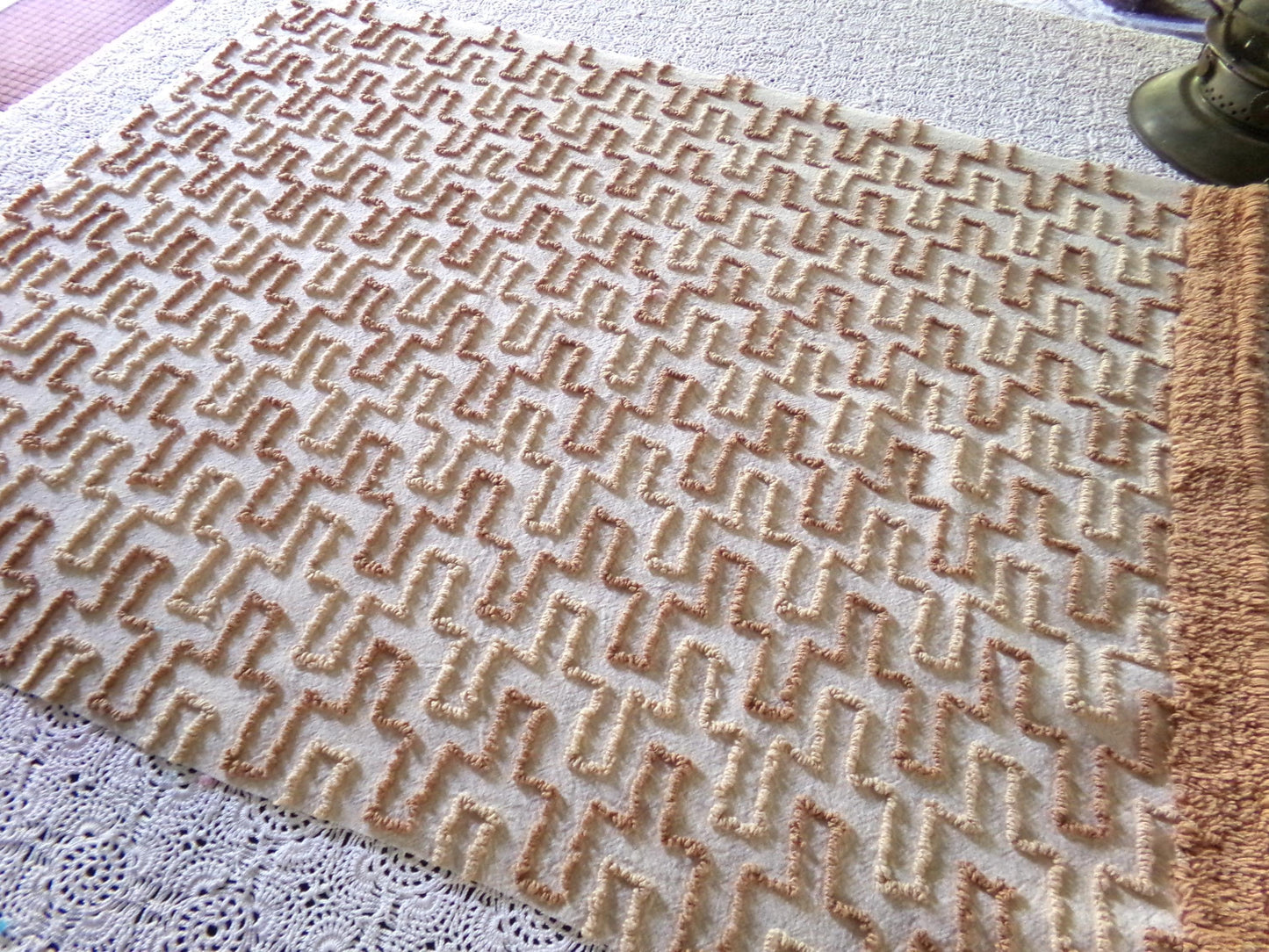 fantasy pyramids boho chenille fabric, retro earthtone brown vintage 18" x 24" piece of cotton quilt material for crafts & sewing