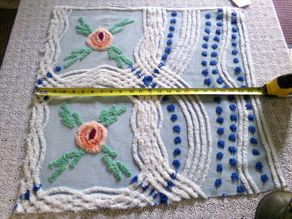 Coastal Cottage Vintage Chenille Fabric, Blue Rose Floral Sewing & Quilt Material 21" x 23"