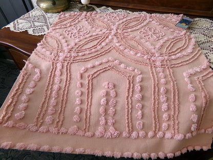 Shabby Cottage Style Vintage Chenille Fabric, geometric floral design, sewing craft quilt material 25" x 21" piece